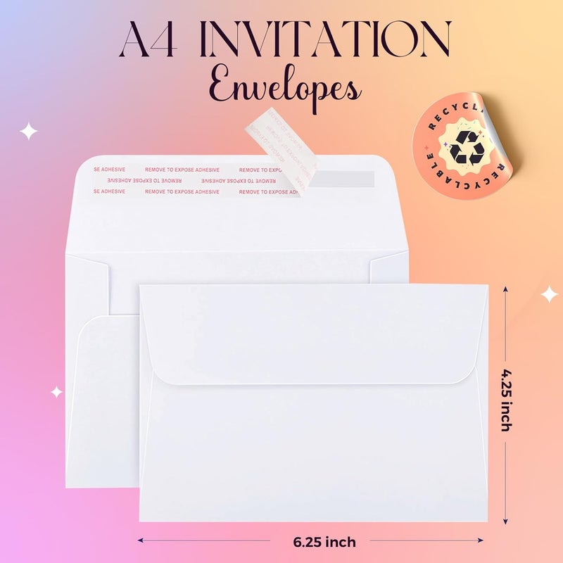 ACSTEP 100Pack A4 Envelopes 4-1/4 X6-1/4 Inch Self seal White 4 X 6 Envelopes For for Weddings, Invitations, Photos, Postcards, Greeting Cards Mailing,Baby Shower, Graduation - Image 2